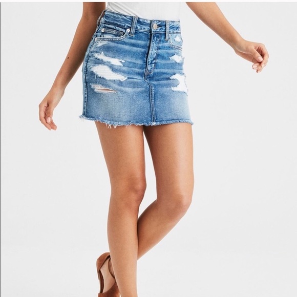 distressed jean skirt